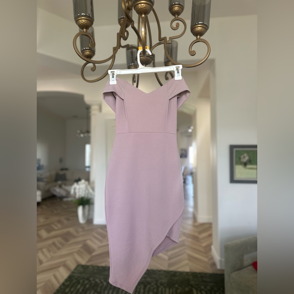 Exceptional Off-The-Shoulder Asymmetrical Mini Dress - Mauve - XS